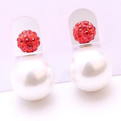 

Pair of Rhinestone Faux Pearl Two Side Earrings, Red with white