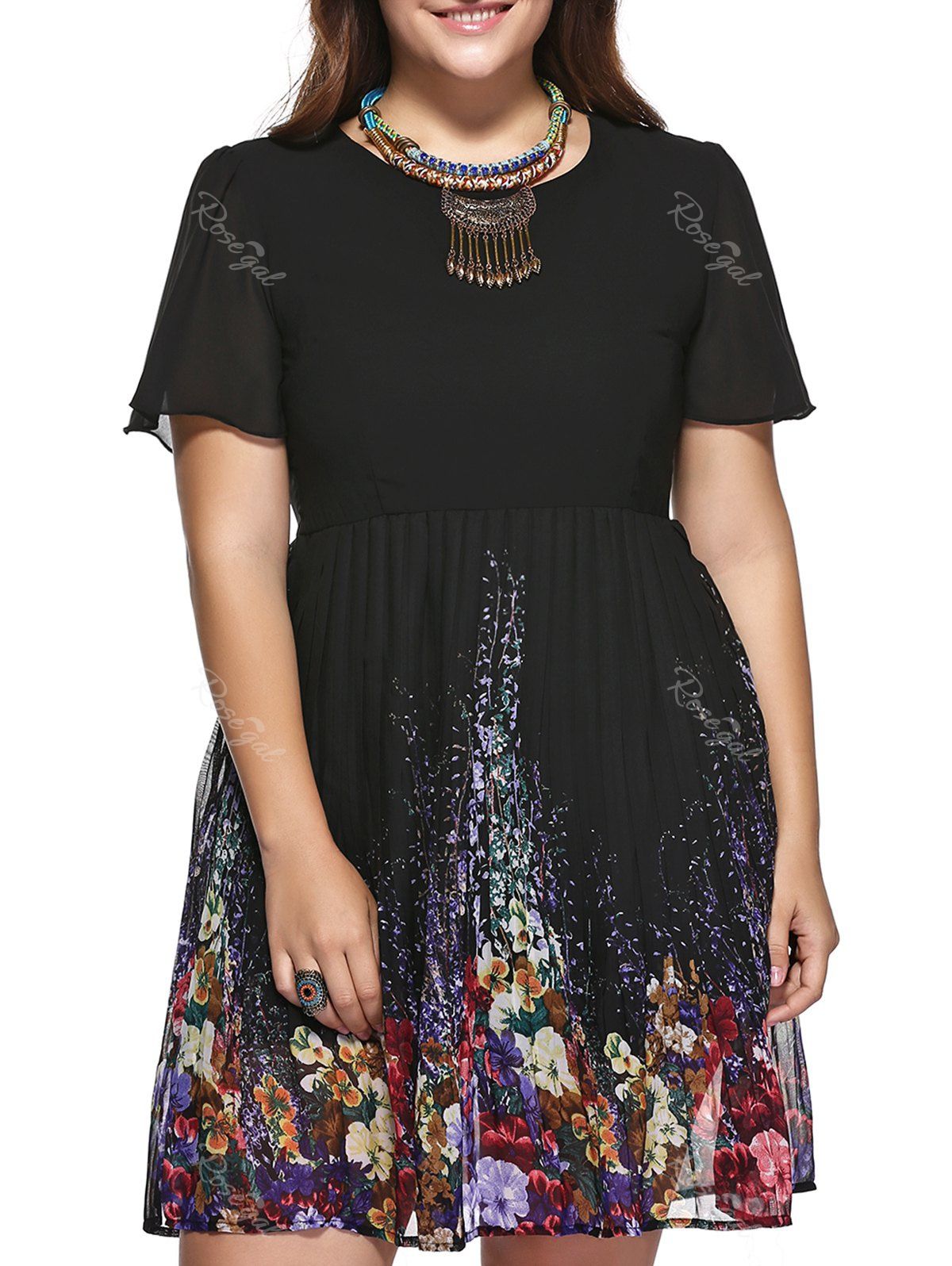 2019 Stylish Plus Size Pleated Floral Print Dress