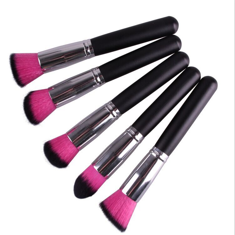 

Stylish 5 Pcs Nylon Powder Brush Different Shape Facial Makeup Brush Set, Rose madder