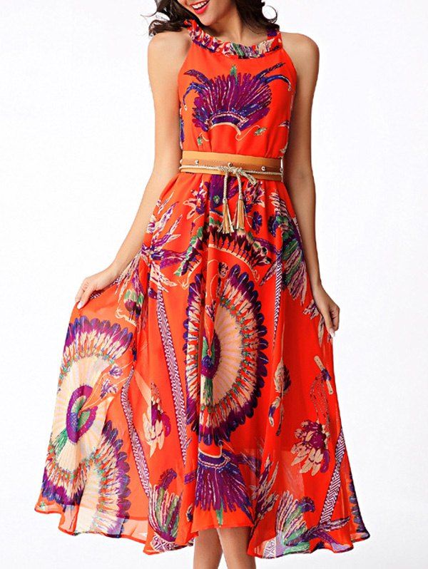 [27% OFF] Flowing Printed Chiffon African Maxi Dress | Rosegal