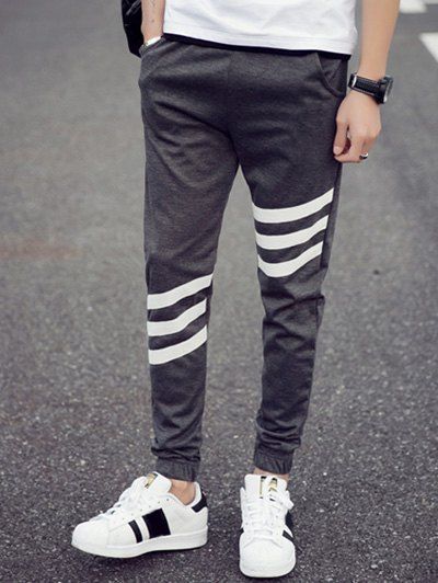 

Elastic Waist Stripes Pattern Jogger Pants For Men, Deep gray