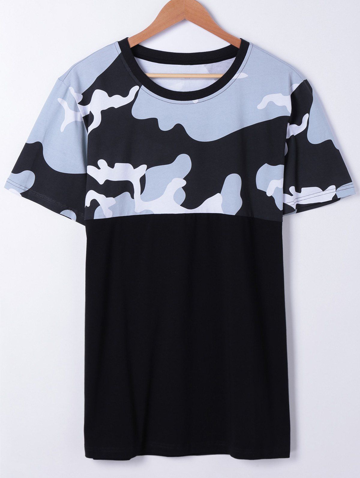 

Fashionable Short Sleeves Round Neck Splice Camo Printing T-Shirt For Men, Black