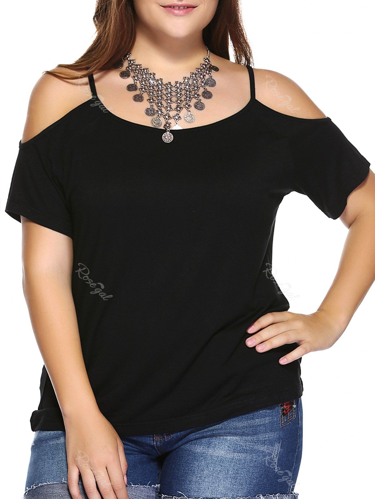 

Plus Size Dew Shoulder T-Shirt, Black