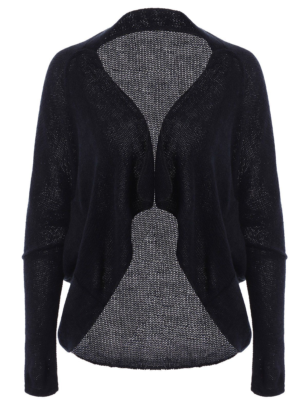 Black One Size Draped Collar Open Front Batwing Sleeve Women's Cardigan