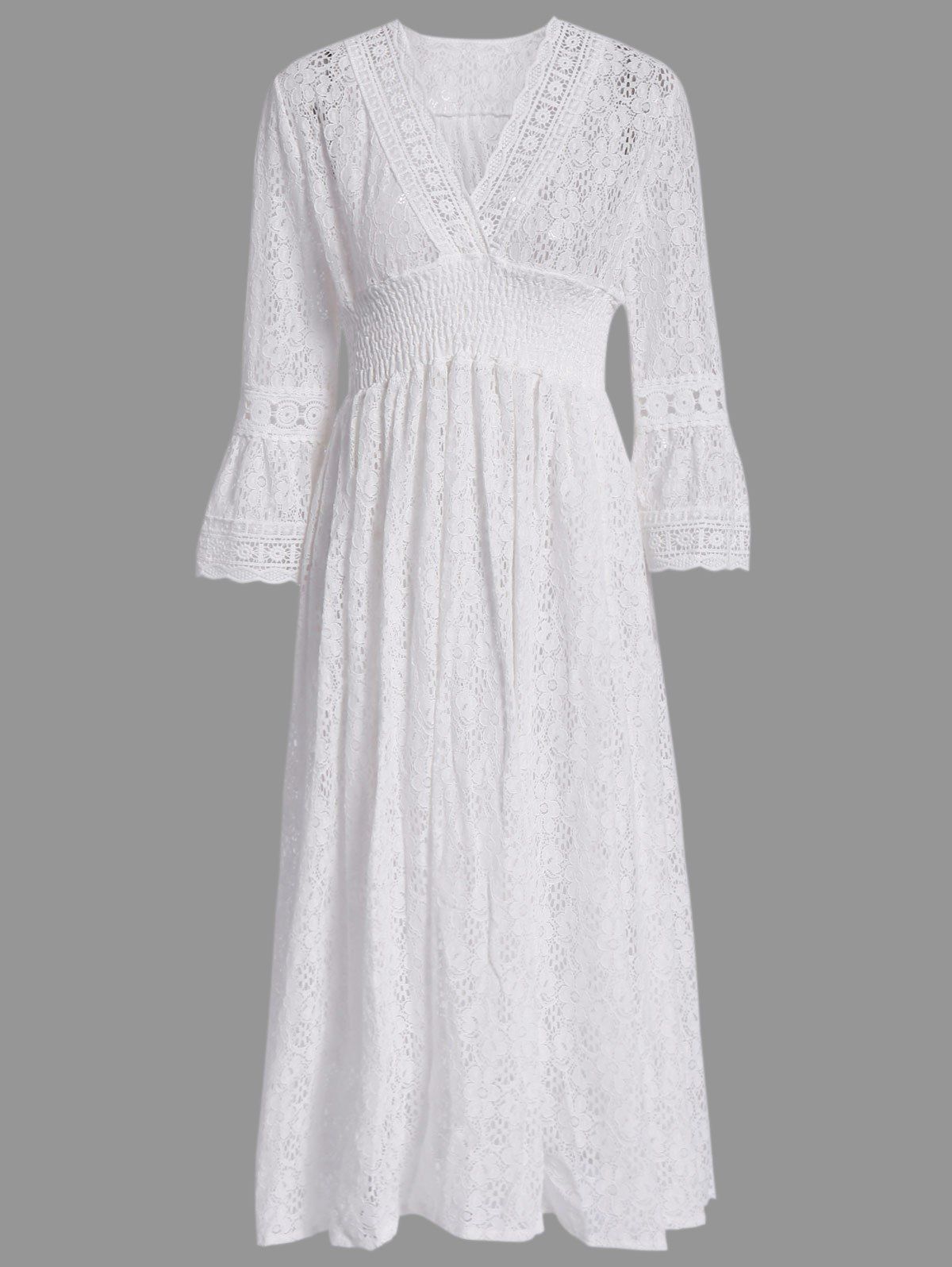 [55% OFF] Ladylike V-Neck White 3/4 Sleeve Lace Dress For Women | Rosegal
