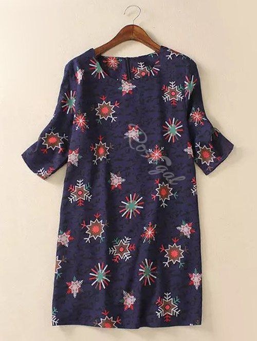 

Trendy Plus Size Snowflake Print Spliced Dress, Colormix