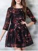 3/4 Sleeve Floral Print Party Dress -  
