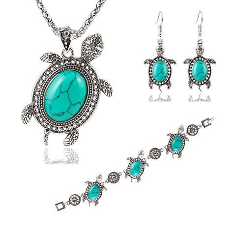 

A Suit of Vintage Faux Gem Tortoise Jewelry Set, Blue