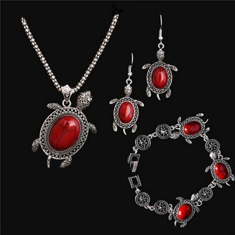 

A Suit of Vintage Faux Gem Tortoise Jewelry Set, Red