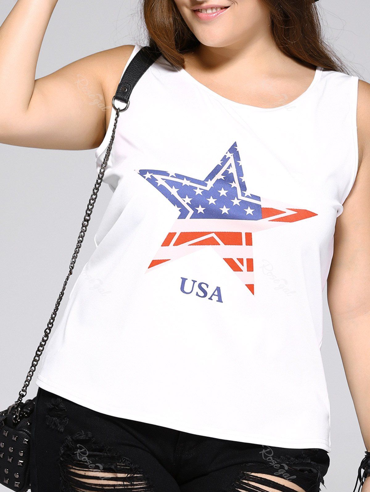 

Oversized Brief Star and Letter Print Tank Top, White
