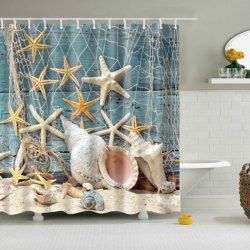 Waterproof Starfish and Shell Printed Bath Shower Curtain