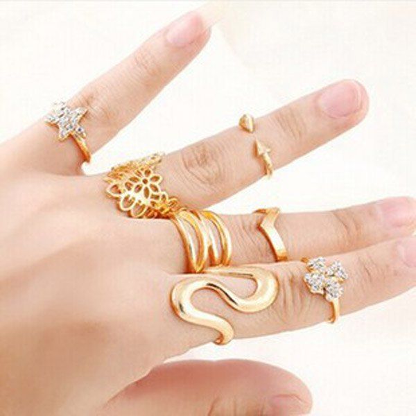 Shops A Suit of Geometric Hollow Out Floral Star Zigzag Rings  