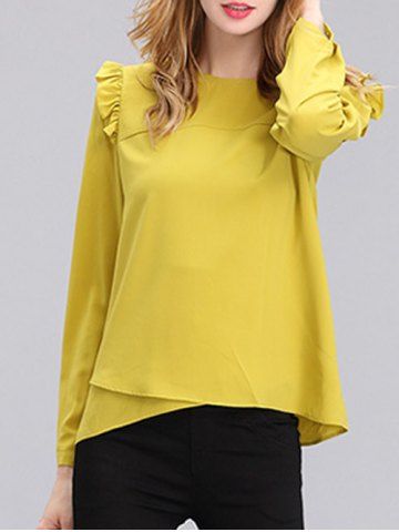 Shop Chic Women's Pure Color Ruffled Long Sleeves Blouse YELLOW S