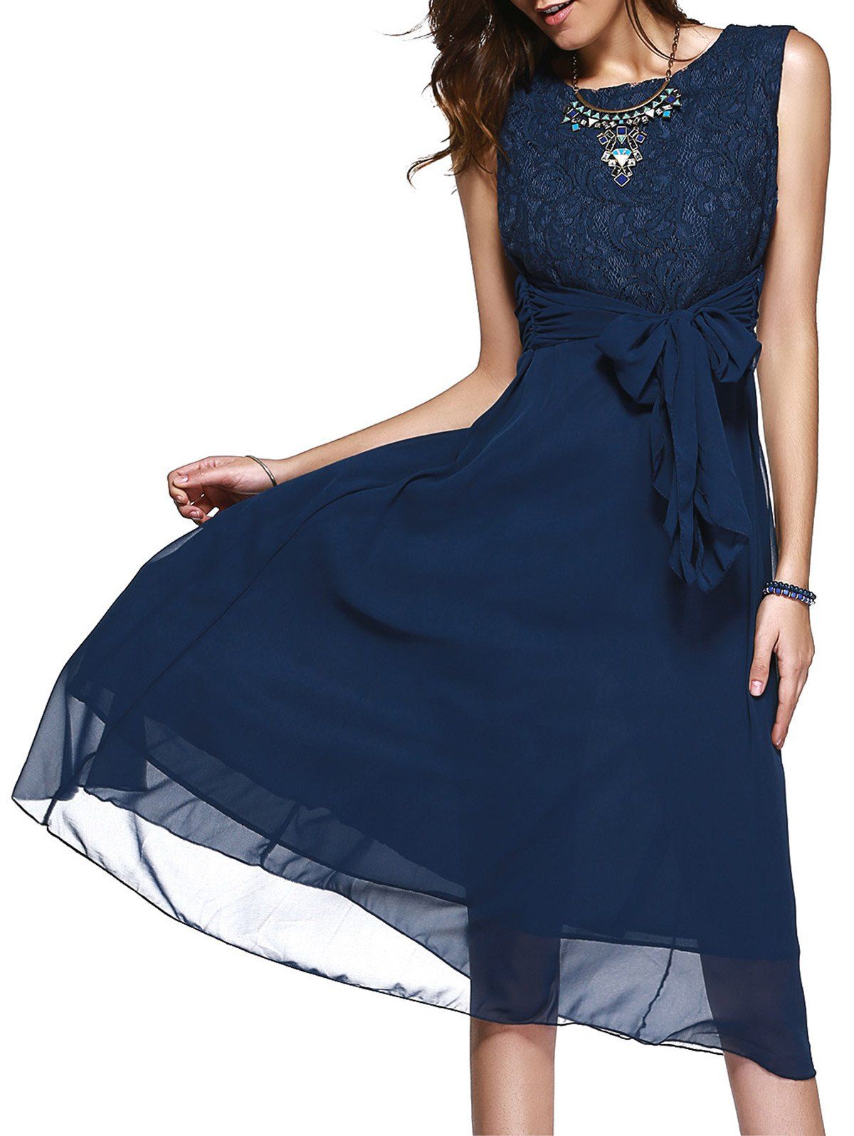 Purplish Blue L Lace Inset Chiffon Maid Of Honor Dress | Rosegal.com