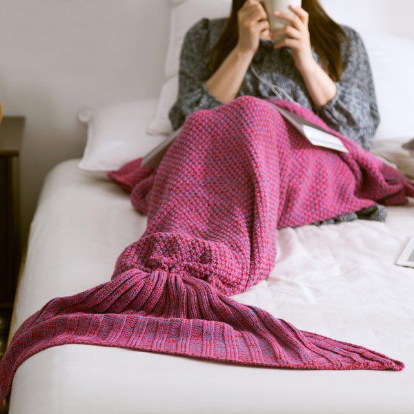 Trendy Handmade Knitted Home Decor Mermaid Tail Blanket  