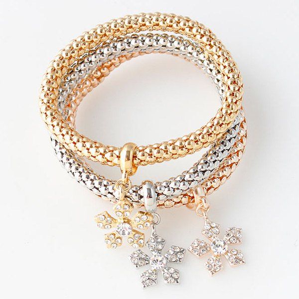 

Rhinestoned Floral Layered Bracelets, Colormix