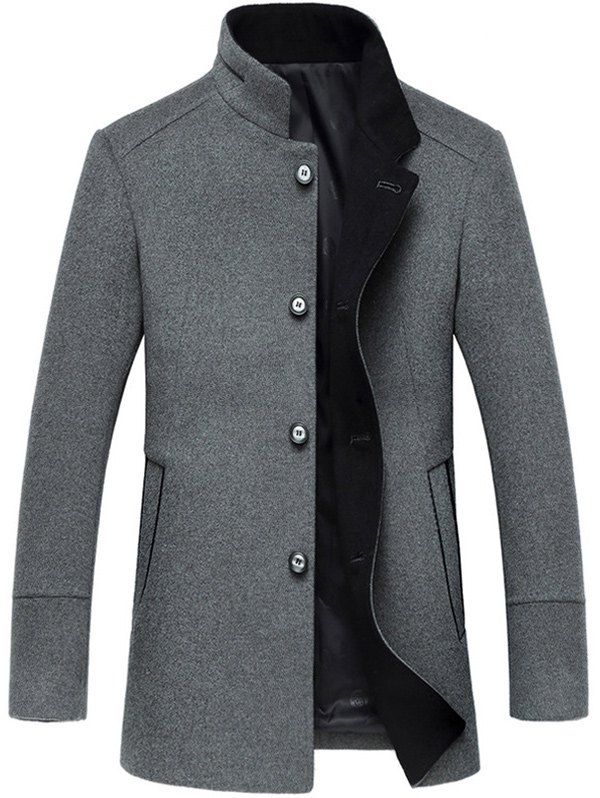 [30% OFF] Elegant Stand Collar Single Breasted Slim Fit Wool Overcoat ...