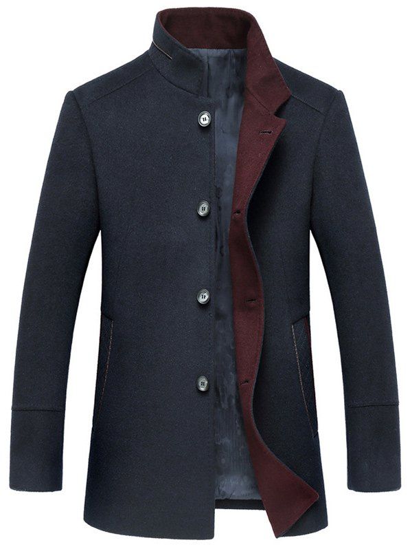 

Elegant Stand Collar Single Breasted Slim Fit Wool Overcoat For Men, Cadetblue