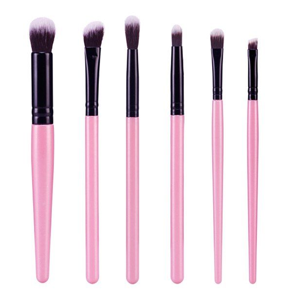 

Stylish 6 Pcs Plastic Handle Nylon Face Eye Lip Makeup Brushes Set, Pink