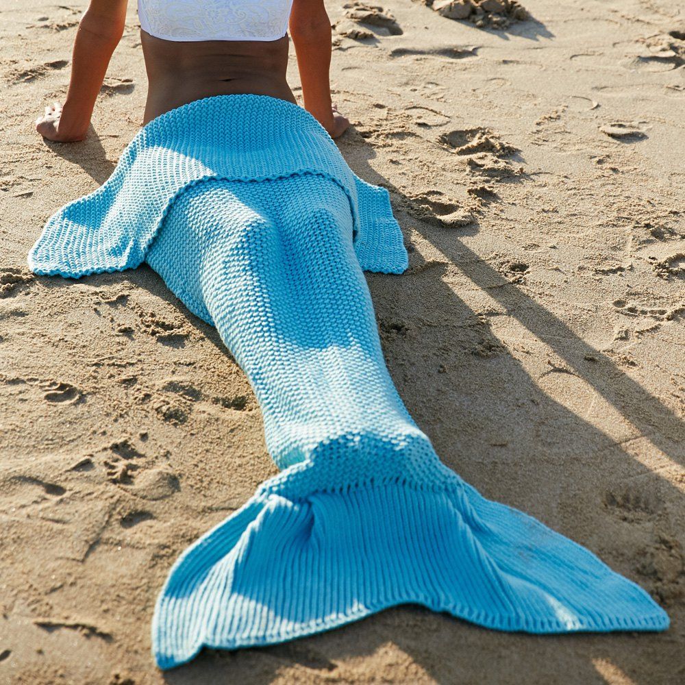 Light Blue Simple Style Wool Knitting Fish Tail Design Blanket For
