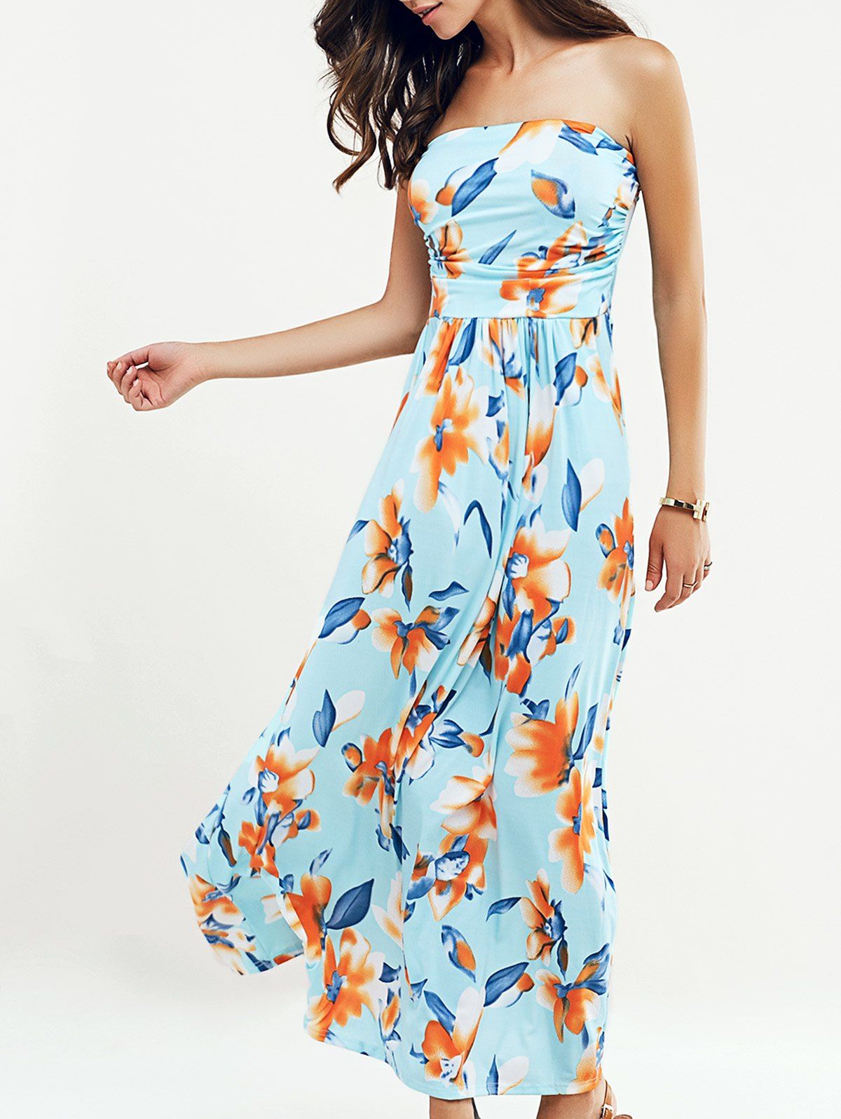 Beach Maxi Floral Bandeau Strapless Summer Dress [34% OFF] | Rosegal