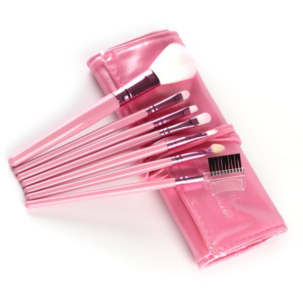 

Stylish 7 Pcs Nylon Face Eye Lip Makeup Brushes Set with Brush Package, Pink