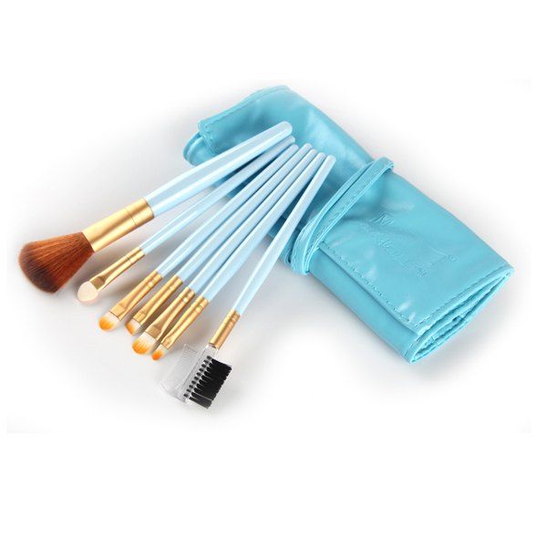 

Stylish 7 Pcs Nylon Face Eye Lip Makeup Brushes Set with Brush Package, Blue