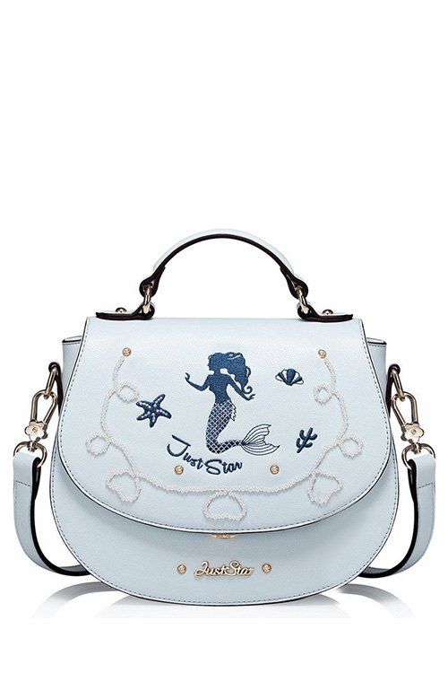 Mermaid brodé Sac bandoulière Bleu Léger  