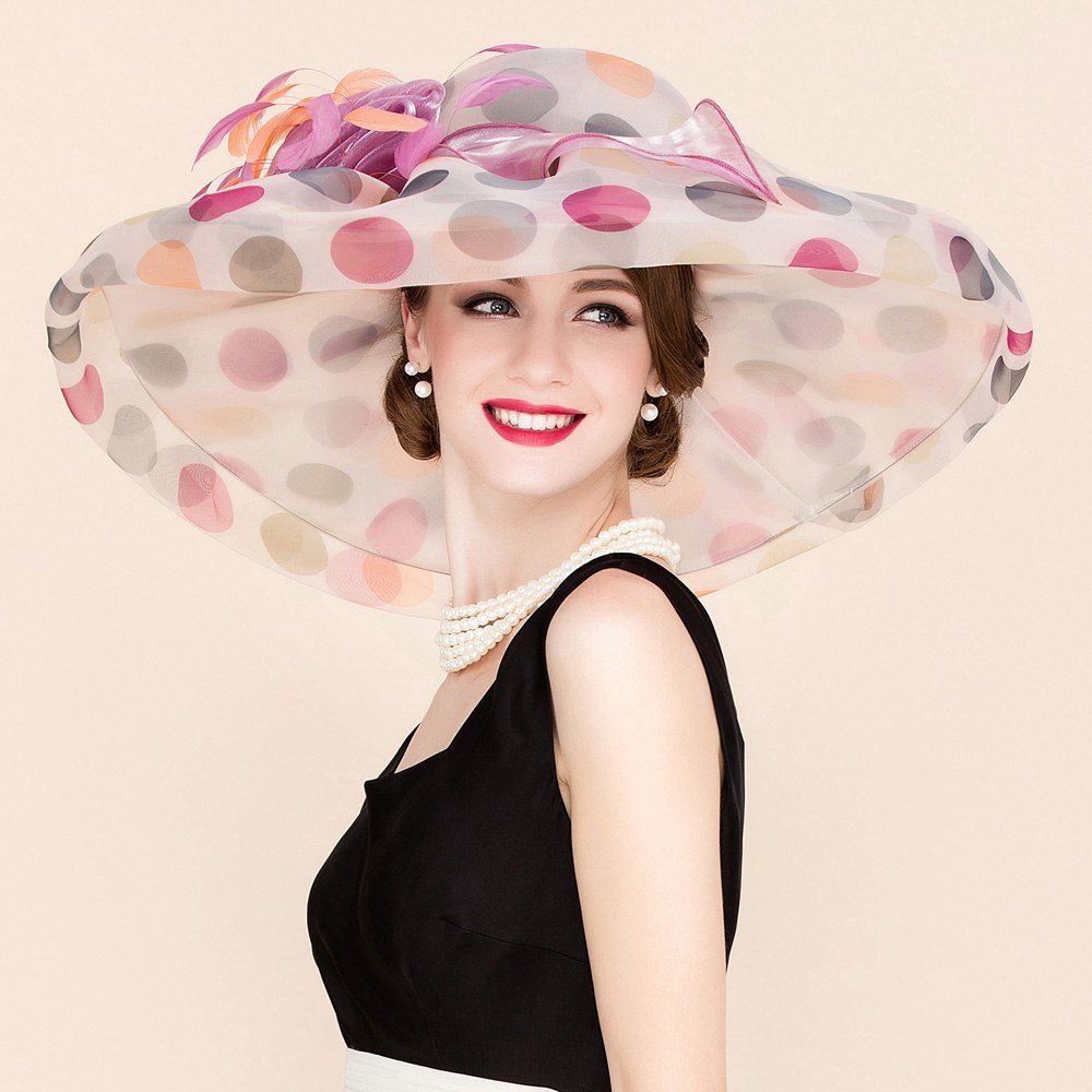 

Big Polka Dot Wedding Party Church Big Floppy Sun Hat, Light pink