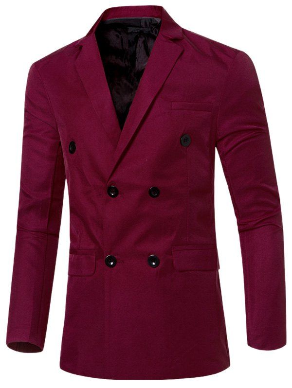 

Casual Lapel Collar Double Breasted Flap-Pocket Design Blazer For Men, Wine red