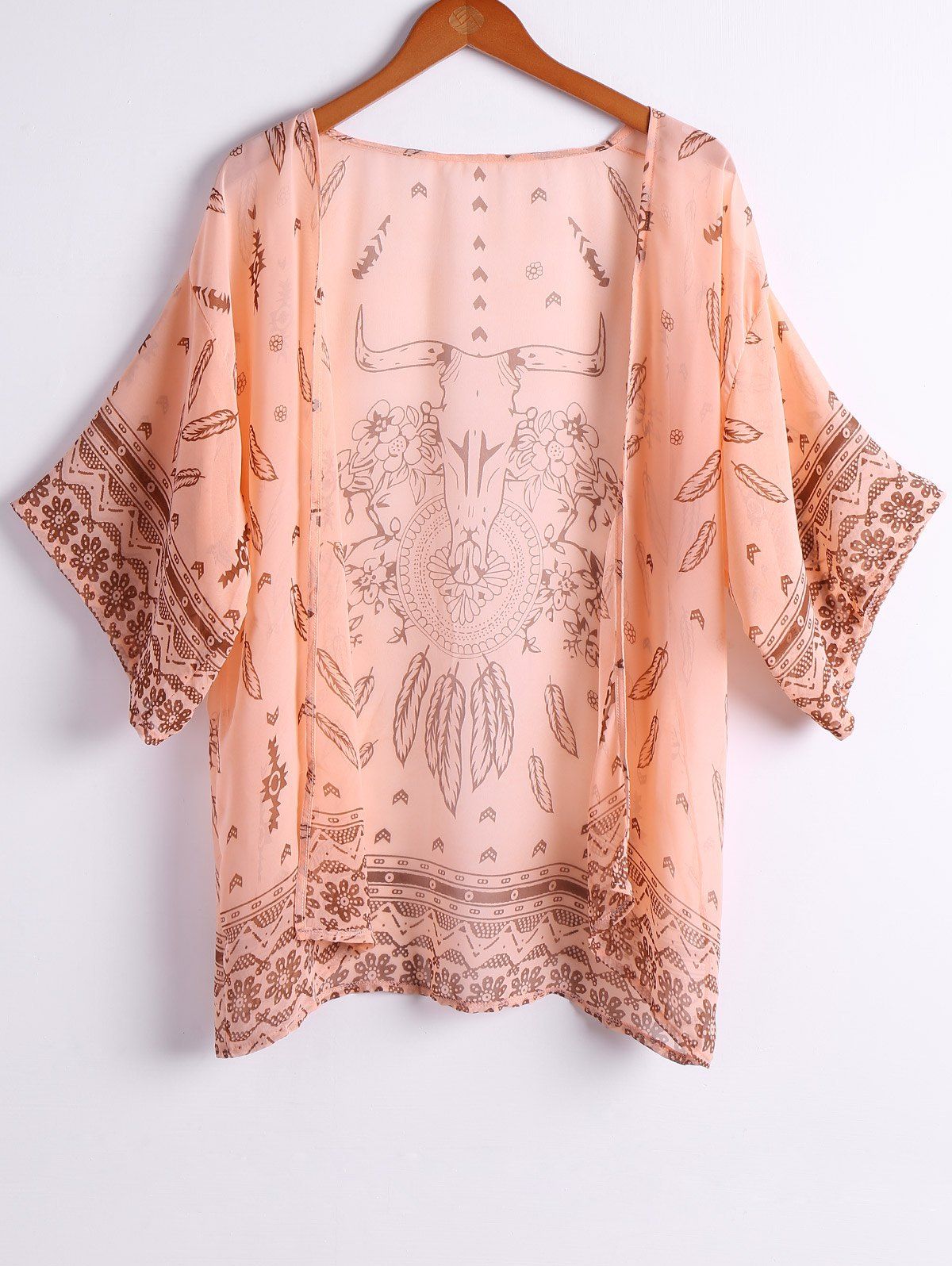 

Casual Style Collarless Wide Sleeve Cow Head Print Women's Blouse, Off-white