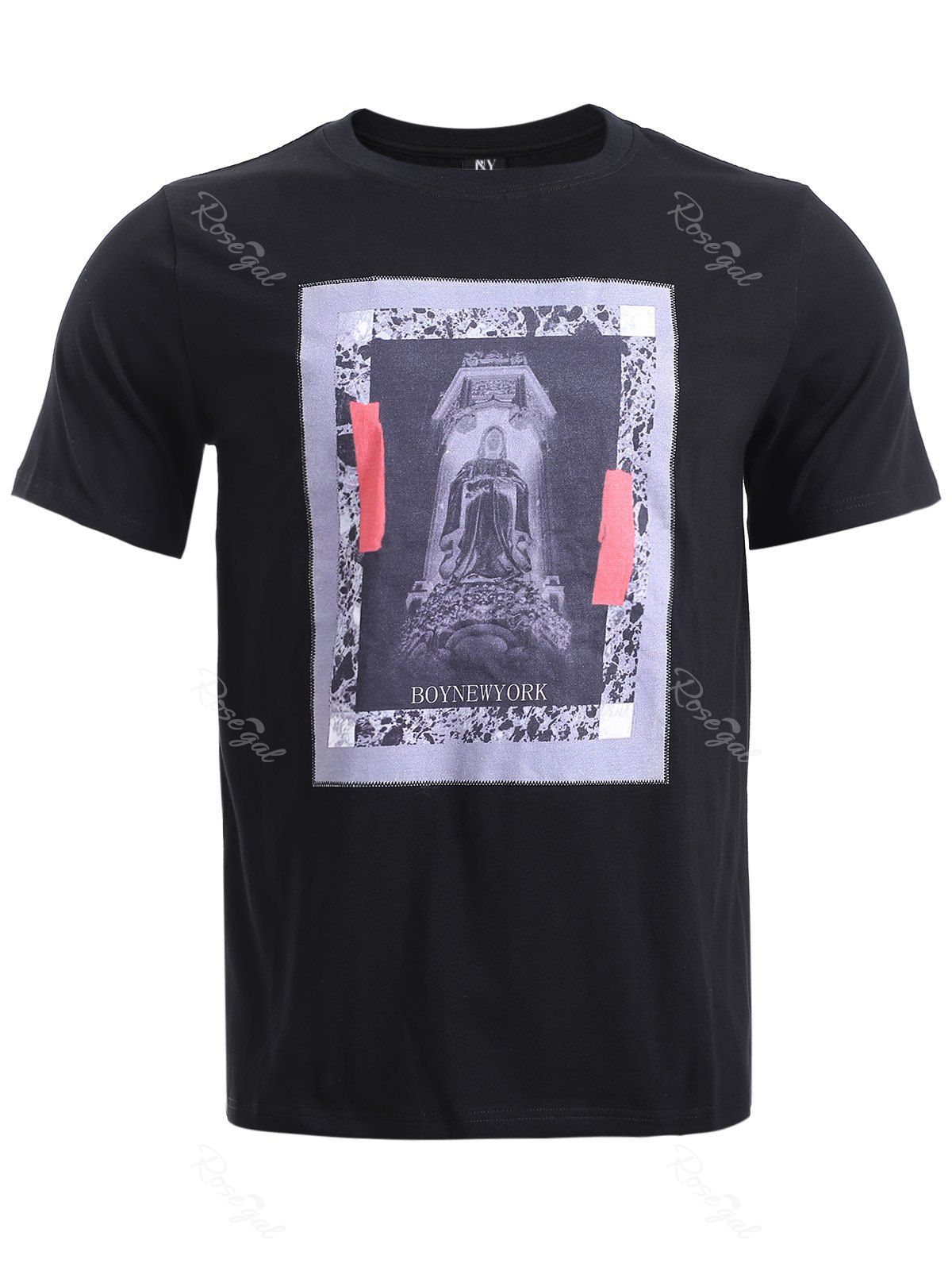 Motif abstrait Applique T-shirt manches courtes Noir L