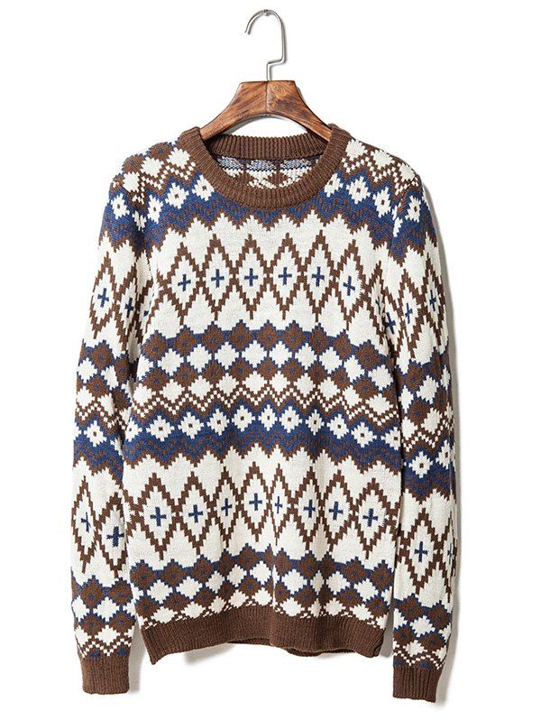 [27 OFF] Round Neck Geometric Pattern Long Sleeve Sweater For Men
