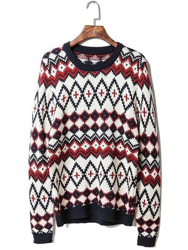 [44 OFF] Round Neck Geometric Pattern Long Sleeve Sweater For Men