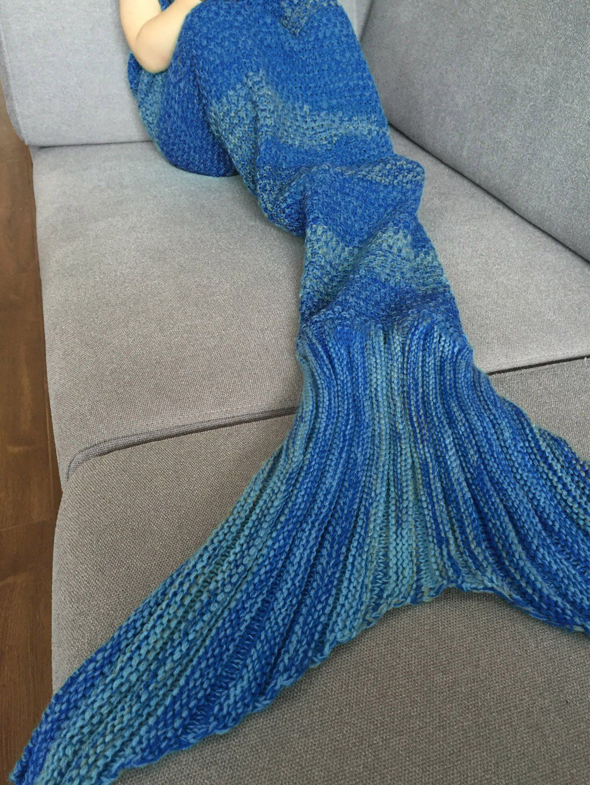 

Fashion Stripe Knitted Mermaid Tail Design Blanket For Kids, Deep blue