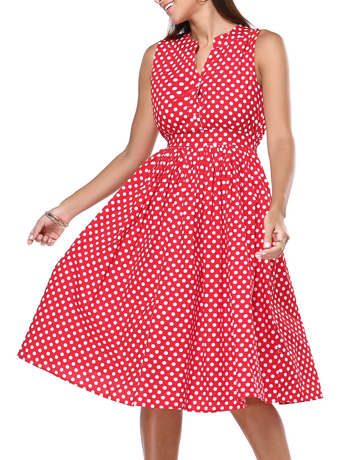 [26% OFF] Retro Sleeveless Polka Dot Fit And Flare Dress For Women ...