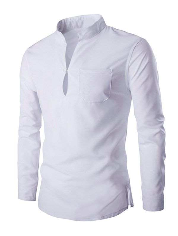 

Mandarin Collar Long Sleeve Slim Fit Shirt, White