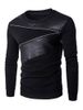 Quilting Faux Leather Splicing Zippered Pullover Sweatshirt For Men -  
