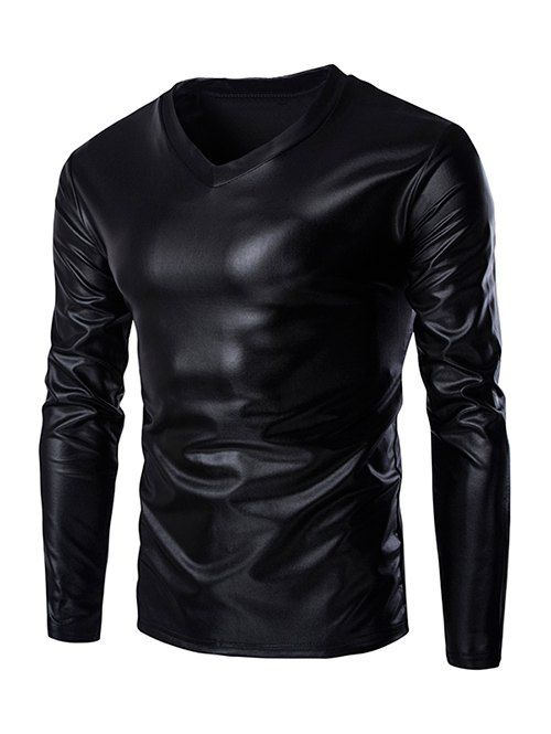 [ 50% OFF ] 2018 Fahionable V-neck Long Sleeve Shiny T-shirt For Men In ...