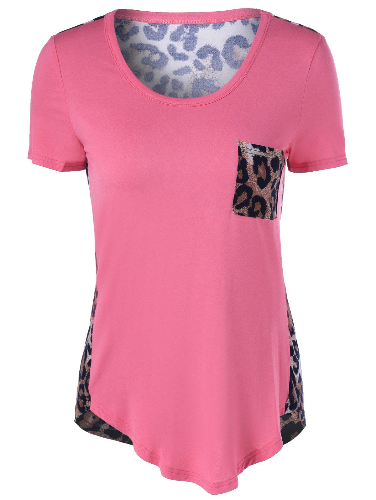 Light Pink 3xl Short Sleeves U-neck Leopard T-shirt ...
