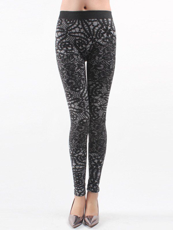 

Printed Knitted Leggings For Women, Black