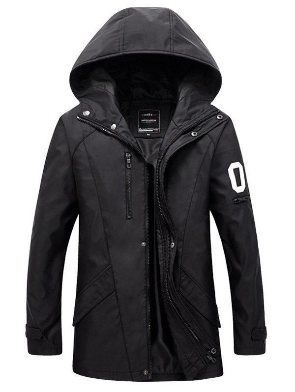 [44 OFF] Zippered Snap Button Hooded Coat For Men Rosegal