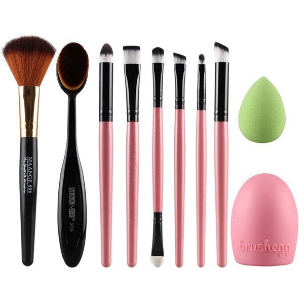 Affordable Stylish 6 Pcs Eye Makeup Brushes Set + Blush Brush + Foundation Brush + Brush Egg + Makeup Sponge  