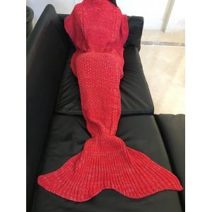 

Comfortable Solid Color Warmth Wool Knitted Mermaid Tail Design Blanket, Red