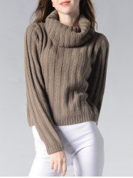 Turtleneck Long Sleeve Knit Sweater - KHAKI M