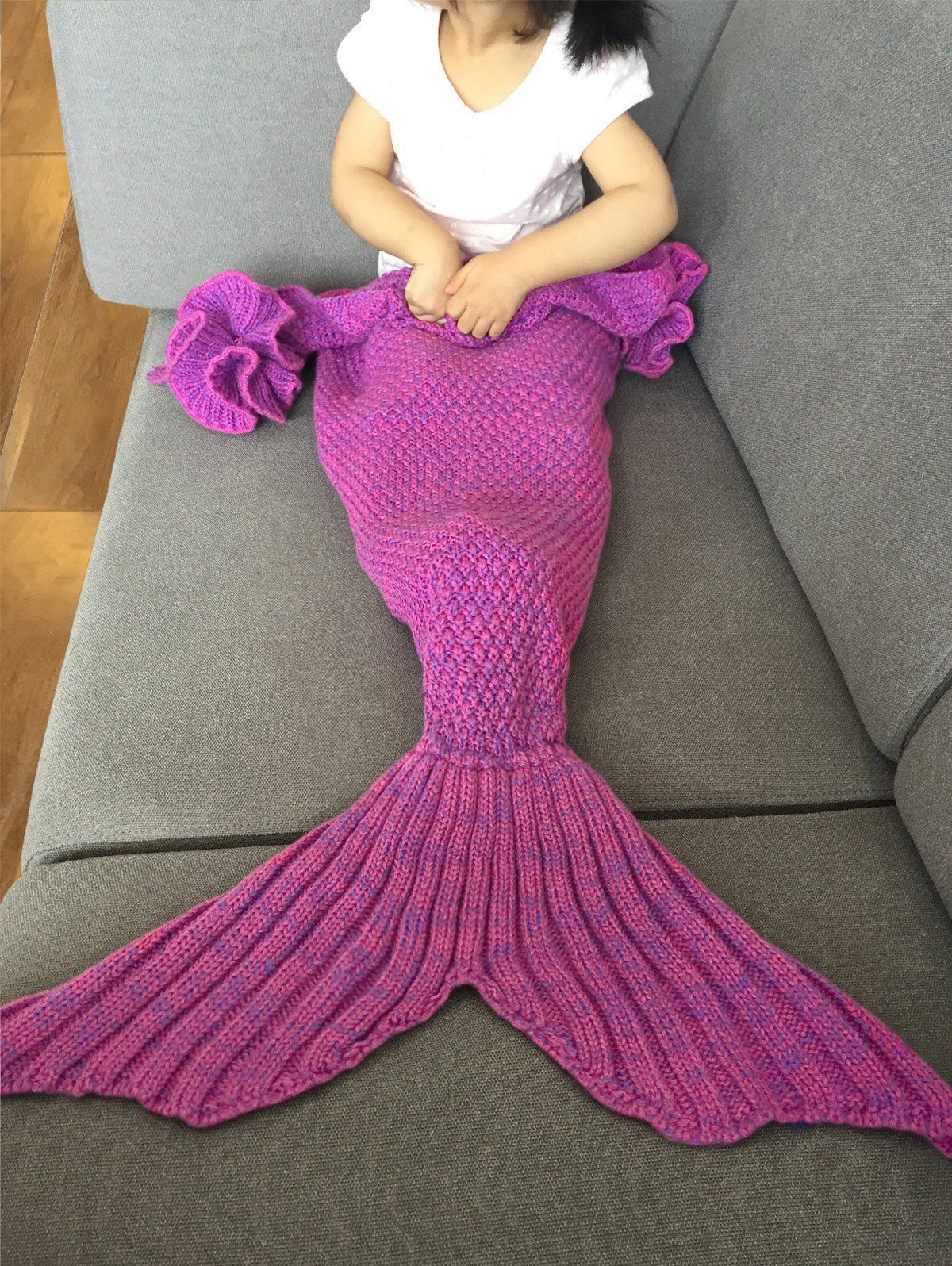 Sale Falbala Shape Mermaid Tail Design Knitted Baby Blankets  