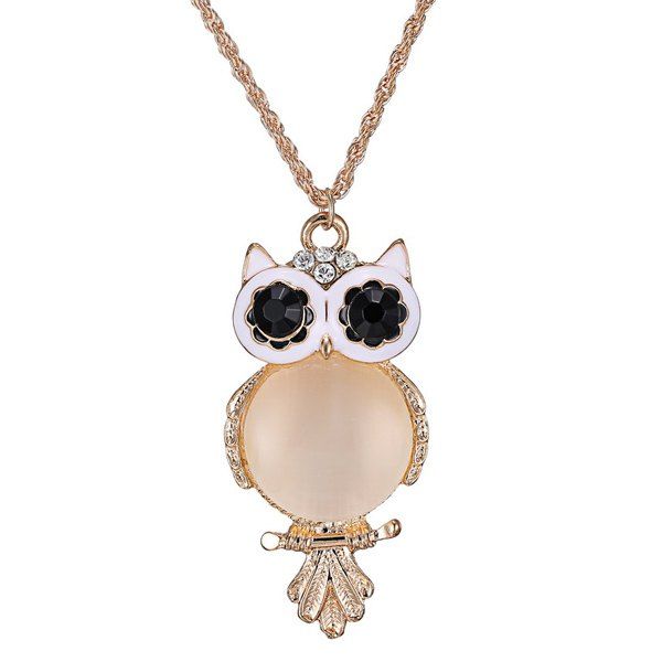 

Graceful Faux Opal Owl Sweater Chain For Women, Golden