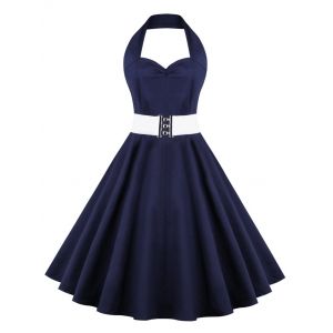 Retro Halter Sweetheart Neck Ball Party Skater Dress
