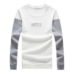 

Plus Size Letter Embroidered Color Block Spliced Round Neck Long Sleeve Sweatshirt For Men, Light gray