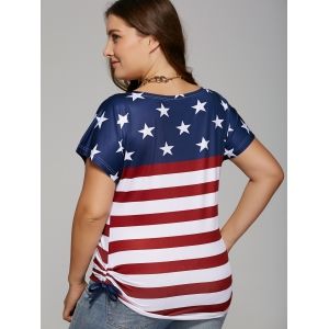 Colormix 3xl Stylish Plus Size Star Print Striped T-shirt | RoseGal.com